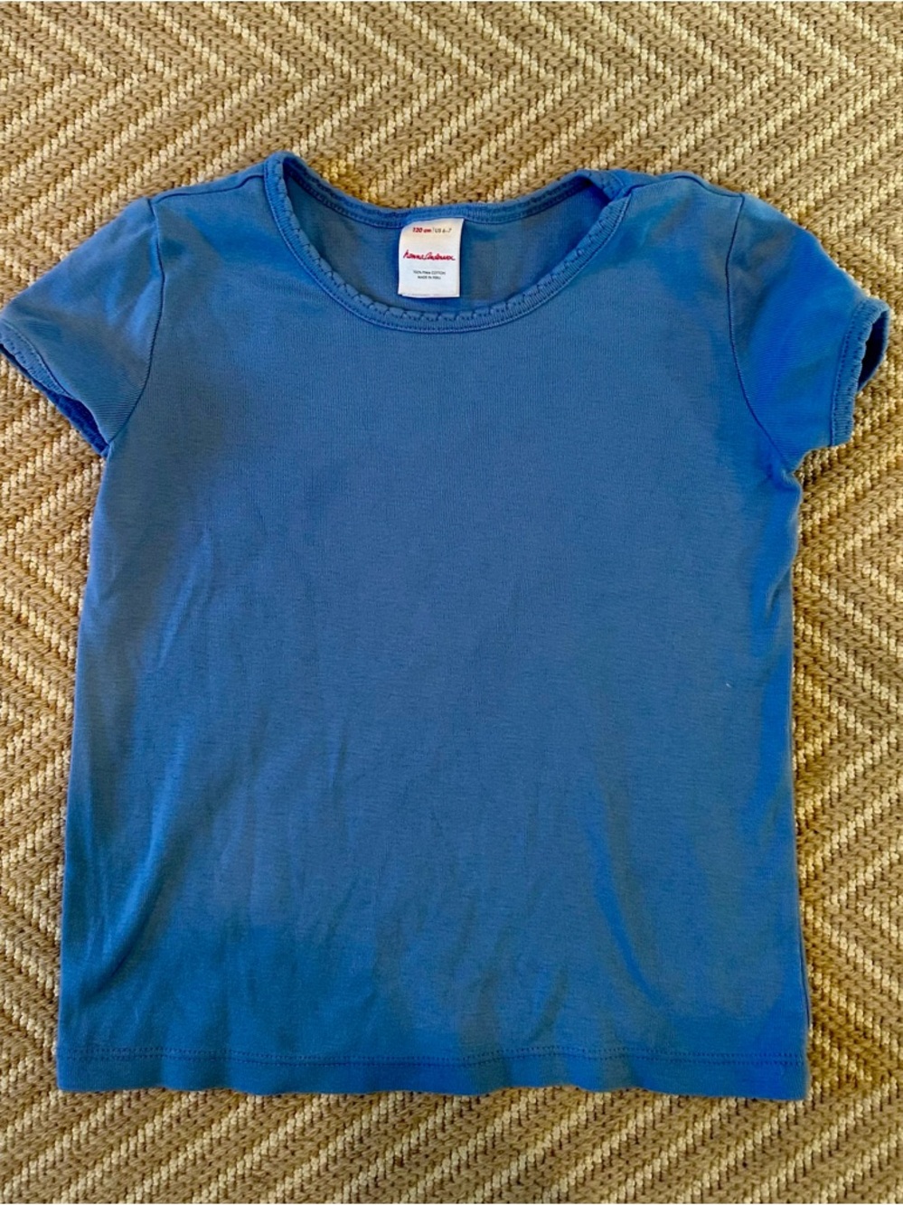Hanna Andersson Solid Blue Short-Sleeve Tee Size 6-7